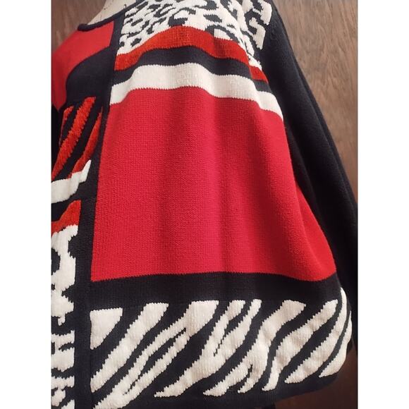 Alfred Dunner 3X Red Black sweater colorblock pullover textured animal print - Picture 8 of 12